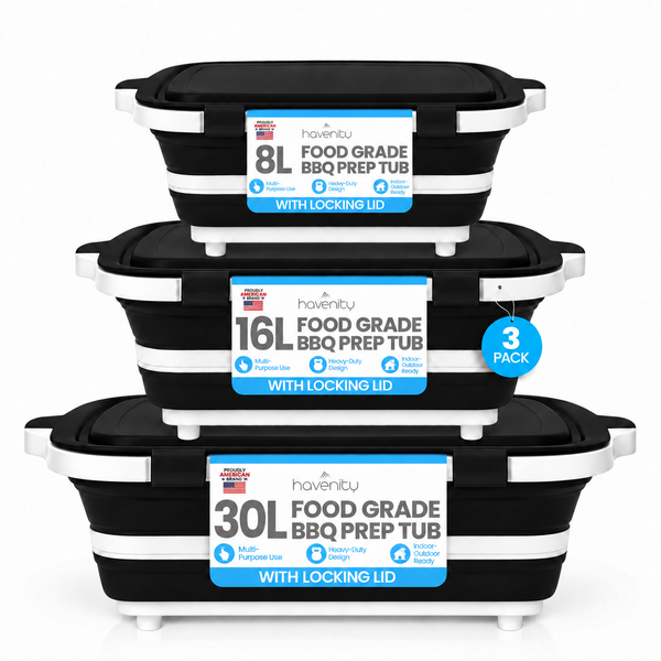 Havenity BBQ Prep Tub 3 Pack - 8L, 16L & 30L Collapsible Set